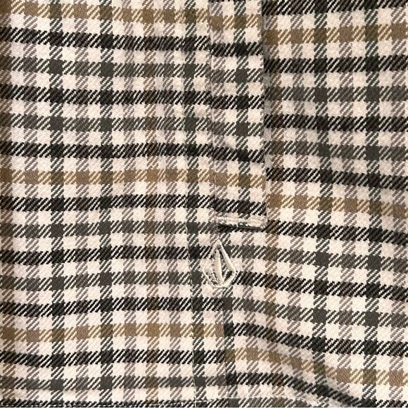 Volcom 3/4 Sleeve Button Up Brown Plaid Hooded Lined Coat. Jacket. Small. - Picture 2 of 7